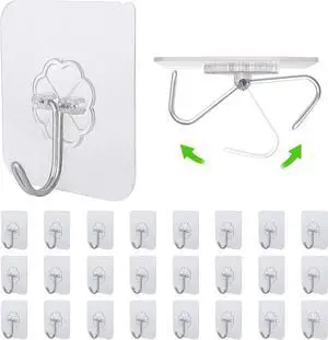 24 Pack Adhesive Wall Hooks 33LB Heavy Duty No Drill Clear Sticky Hooks 24 Pack Adhesive Wall Hooks 33LB Heavy Duty No Drill Clear Sticky Hooks