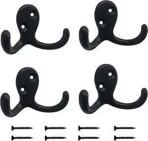 Kruodop 4 Pack Wall Hooks Wall Mounted Coat Hooks for Hanging Heavy Duty, Black Towel Hooks, Metal Double Coat Hanger with Screws Cup Retro for Coats, Handbags, Towels, Hat Kruodop 4 Pack Wall Hooks Wall Mounted Coat Hooks for Hanging Heavy Duty, Black Towel Hooks, Metal Double Coat Hanger with Screws Cup Retro for Coats, Handbags, Towels, Hat