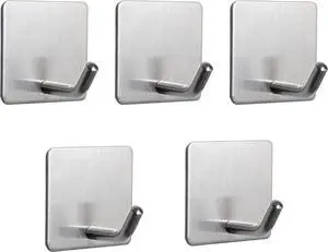 NearMoon Adhesive Hooks- Heavy Duty Bath Wall Hooks Waterproof Stainless Steel Towel Hangers Stick on Wall Clothes Holders for Bathroom Kitchen Home, 5 Pack (Brushed Nickel) NearMoon Adhesive Hooks- Heavy Duty Bath Wall Hooks Waterproof Stainless Steel Towel Hangers Stick on Wall Clothes Holders for Bathroom Kitchen Home, 5 Pack (Brushed Nickel)