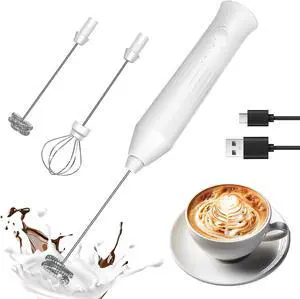 Rechargeable Milk Frother Handheld, Electric Frother Wand with 2 Stainless Stee Whisks & 3 Speeds,Drink Mixer Handheld for Coffee, Latte, Cappuccino, Matcha, Protein Shakes-White Rechargeable Milk Frother Handheld, Electric Frother Wand with 2 Stainless Stee Whisks & 3 Speeds,Drink Mixer Handheld for Coffee, Latte, Cappuccino, Matcha, Protein Shakes-White