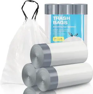 ELPHECO Small Drawstring Trash Bags, 2.6 Gallon, 60 Count, Clear ELPHECO Small Drawstring Trash Bags, 2.6 Gallon, 60 Count, Clear