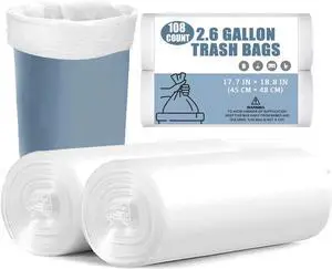 Small Trash Bags - 108 Count 2.6 Gallon Trash Bags Bathroom Trash Bags, Small Garbage Bags for Office Bedroom Kitchen, White 2.6 Gal Small Trash Can Liners Small Trash Bags - 108 Count 2.6 Gallon Trash Bags Bathroom Trash Bags, Small Garbage Bags for Office Bedroom Kitchen, White 2.6 Gal Small Trash Can Liners