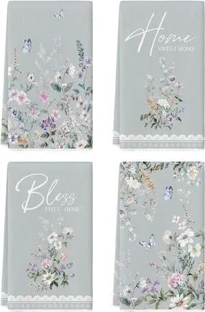 Artoid Mode Butterfly Floral Bless Home Spring Kitchen Towels Dish Towels, 18x26 Inch Farmhouse Summer Decoration Cleaning Set of 4 Artoid Mode Butterfly Floral Bless Home Spring Kitchen Towels Dish Towels, 18x26 Inch Farmhouse Summer Decoration Cleaning Set of 4