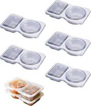 5PCS Double Compartment Condiment Containers with Lids 5PCS Double Compartment Condiment Containers with Lids