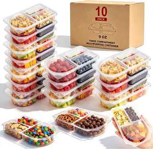 3 Compartment Snack Containers with Lids & 9oz Meal Prep Containers, Reusable Snack Pack Containers, BPA-Free Leakproof Small Food Storage, Perfect for Work, Travel & On-the-Go (10 Sets) 3 Compartment Snack Containers with Lids & 9oz Meal Prep Containers, Reusable Snack Pack Containers, BPA-Free Leakproof Small Food Storage, Perfect for Work, Travel & On-the-Go (10 Sets)