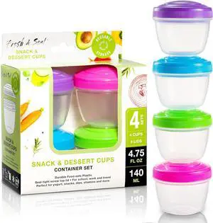 Snack Containers (4 Set) - 4.75 Oz Small Food Storage Cups with Lids - Fruit, Nuts, Sauce, Condiments & Salad Container for Lunch Box - Reusable Dessert Cups, Microwave & Freezer Friendly, BPA-free Snack Containers (4 Set) - 4.75 Oz Small Food Storage Cups with Lids - Fruit, Nuts, Sauce, Condiments & Salad Container for Lunch Box - Reusable Dessert Cups, Microwave & Freezer Friendly, BPA-free