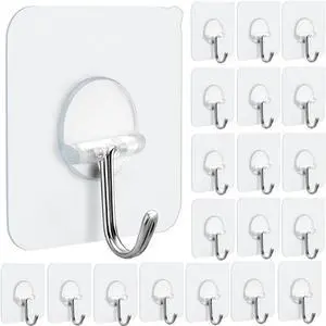 FOTYRIG Clear Adhesive Hooks No Drill Transparent Sticky Hooks, Heavy Duty 15lbs Waterproof Wall Hooks for Bathroom Kitchen Hanging Towels Keys-20 Packs FOTYRIG Clear Adhesive Hooks No Drill Transparent Sticky Hooks, Heavy Duty 15lbs Waterproof Wall Hooks for Bathroom Kitchen Hanging Towels Keys-20 Packs