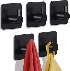 Auxmir Heavy Duty Adhesive Hooks, 5 Pack Stainless Steel Hooks 22 lb, Black Auxmir Heavy Duty Adhesive Hooks, 5 Pack Stainless Steel Hooks 22 lb, Black