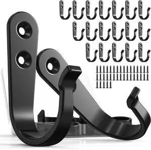 BREYDROK 20-Pack Coat Hooks for Hanging, Heavy Duty Black Metal Wall Hooks BREYDROK 20-Pack Coat Hooks for Hanging, Heavy Duty Black Metal Wall Hooks