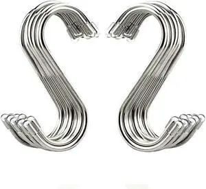 20 Pack 3.4" S Shaped Hooks Stainless Steel Metal Hangers Hanging Hooks for Kitchen, Work Shop, Bathroom, Garden 20 Pack 3.4" S Shaped Hooks Stainless Steel Metal Hangers Hanging Hooks for Kitchen, Work Shop, Bathroom, Garden