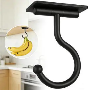 Banana Hook Under Cabinet Adhesive, Under Counter Banana Hanger, Black Banana Hook Under Cabinet Adhesive, Under Counter Banana Hanger, Black