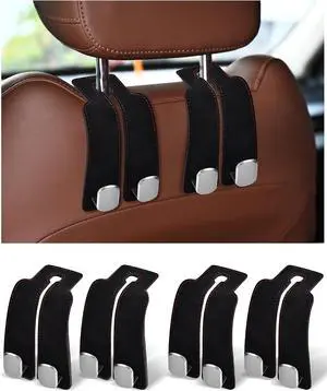 Headrest Hooks for Car, 4 Pack Car Seat Back Organizer Storage Hook, Double Hook Car Seat Hooks for Hanger Purses and Bags, Leather Purse Holder for Car, Black Headrest Hooks for Car, 4 Pack Car Seat Back Organizer Storage Hook, Double Hook Car Seat Hooks for Hanger Purses and Bags, Leather Purse Holder for Car, Black