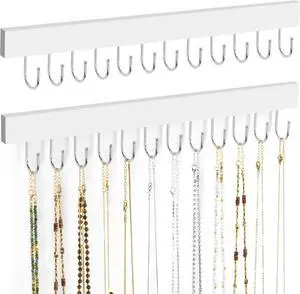 ZEDODIER 2 Pack Necklace Organizer Wall Mount, Wooden Jewelry Hanger Necklace Holder with 24 Hooks,Hanging Jewelry Organizer, White ZEDODIER 2 Pack Necklace Organizer Wall Mount, Wooden Jewelry Hanger Necklace Holder with 24 Hooks,Hanging Jewelry Organizer, White