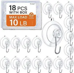 18 Pack Suction Cup Hooks Max Load 10LB, 1.77Inch Suction Cup Hook for Glass Window, Reusable, Suitable for Glass, Windows, Bathrooms, Kitchens, Tiles, Shower Cubicles 18 Pack Suction Cup Hooks Max Load 10LB, 1.77Inch Suction Cup Hook for Glass Window, Reusable, Suitable for Glass, Windows, Bathrooms, Kitchens, Tiles, Shower Cubicles