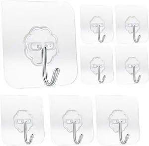 Heavy Duty Adhesive Hooks 33 lb(Max) 15KG,Waterproof and Oilproof Reusable Seamless Hooks Heavy Duty Wall Hook for Kitchen Bathroom Office (Transparent Small 8 pcs) Heavy Duty Adhesive Hooks 33 lb(Max) 15KG,Waterproof and Oilproof Reusable Seamless Hooks Heavy Duty Wall Hook for Kitchen Bathroom Office (Transparent Small 8 pcs)