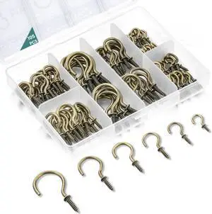 EIENHOSHI 105 Pcs Screw Hooks, 6 Sizes Bronze Cup Hooks, Screw Hooks for Hanging, Metal Cup Hooks Screw in (1/2", 5/8", 3/4", 7/8", 1'', 1-1/4") EIENHOSHI 105 Pcs Screw Hooks, 6 Sizes Bronze Cup Hooks, Screw Hooks for Hanging, Metal Cup Hooks Screw in (1/2", 5/8", 3/4", 7/8", 1'', 1-1/4")