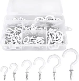 Romeda 90 Pcs White Ceiling Hooks kit, 6 Sizes Vinyl Coated Screw-in Plant, Kitchen, Cup, Ceiling Hooks for Hanging (1/2in, 5/8in,3/4in,7/8in,1'',1-1/4in) Romeda 90 Pcs White Ceiling Hooks kit, 6 Sizes Vinyl Coated Screw-in Plant, Kitchen, Cup, Ceiling Hooks for Hanging (1/2in, 5/8in,3/4in,7/8in,1'',1-1/4in)