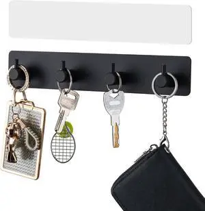 Key Holder with 4 Hooks,Adhesive Key Hanger Organizer for Wall Mount Key Holder with 4 Hooks,Adhesive Key Hanger Organizer for Wall Mount