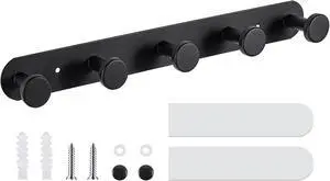 Coat Hooks Wall Mounted , Black Coat Rack with 5 Hooks, Adhesive Or Screw Coat Hooks Wall Mounted , Black Coat Rack with 5 Hooks, Adhesive Or Screw