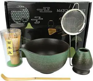 Matcha Whisk Set,Matcha Set Includes Ceramic Bowl with Spout,Stainless Sifter,Scoop,Whisk and Holder,Complete 5 Pcs Japanese Matcha Kit Making Tools,Green Matcha Whisk Set,Matcha Set Includes Ceramic Bowl with Spout,Stainless Sifter,Scoop,Whisk and Holder,Complete 5 Pcs Japanese Matcha Kit Making Tools,Green