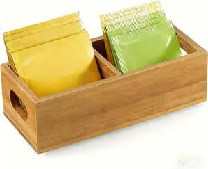 Tea Bag Organizer, Acacia Wood Tea Bag Holder, Wide Compartments for Tea Bags, 2 Slots Tea Caddy, Tea Organizers Storage for Countertop & Drawer Storage Tea Bag Organizer, Acacia Wood Tea Bag Holder, Wide Compartments for Tea Bags, 2 Slots Tea Caddy, Tea Organizers Storage for Countertop & Drawer Storage