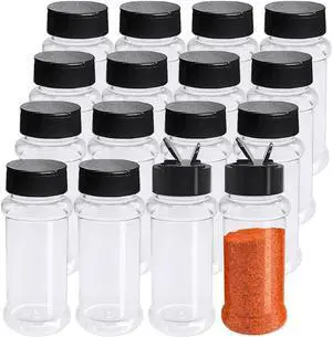 OJYUDD 16 Pack 3.4oz/100ml Plastic Spice Bottles Set,Empty Seasoning Containers with Black Cap,Clear Reusable Containers Jars for Spice,Herbs,Powders,Glitters OJYUDD 16 Pack 3.4oz/100ml Plastic Spice Bottles Set,Empty Seasoning Containers with Black Cap,Clear Reusable Containers Jars for Spice,Herbs,Powders,Glitters
