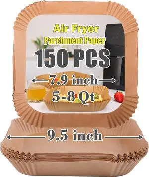 GOAUS Air Fryer Square Paper Liners Disposable Large 150 Pcs for 5 to 8 Qt Basket, 7.9 inch Unbleached Non-stick Oil-proof Parchment Paper GOAUS Air Fryer Square Paper Liners Disposable Large 150 Pcs for 5 to 8 Qt Basket, 7.9 inch Unbleached Non-stick Oil-proof Parchment Paper