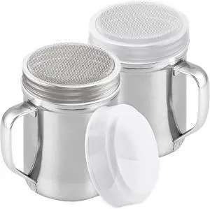 CUSINIUM Powdered Sugar Shaker Duster - With Handle - Cinnamon Shaker For Coffee Bar - Fine Mesh Dredge - 6 ounce, pack of 2 | Style: Fine CUSINIUM Powdered Sugar Shaker Duster - With Handle - Cinnamon Shaker For Coffee Bar - Fine Mesh Dredge - 6 ounce, pack of 2 | Style: Fine