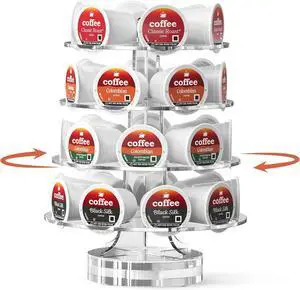 K Cup Holder, Acrylic Coffee Pod Carousel 30 Pods Holder Stand Spins 360-Degrees Transparent for Home or Office Kitchen Counter Organizer K Cup Holder, Acrylic Coffee Pod Carousel 30 Pods Holder Stand Spins 360-Degrees Transparent for Home or Office Kitchen Counter Organizer