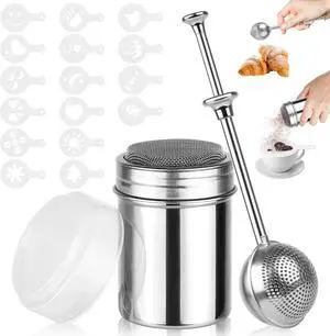 2 Pack Powdered Sugar Shaker Duster, Stainless Steel Cinnamon Sugar Shaker & Flour Duster Set, Spring Flour Sifter with 16Pcs Coffee Stencils for Baking, Coffee 2 Pack Powdered Sugar Shaker Duster, Stainless Steel Cinnamon Sugar Shaker & Flour Duster Set, Spring Flour Sifter with 16Pcs Coffee Stencils for Baking, Coffee