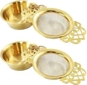 2 Pack Tea Strainers with Drip Bowls, Gold 2 Pack Tea Strainers with Drip Bowls, Gold