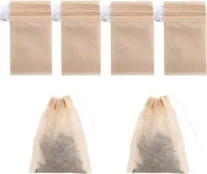 400 Pack Disposable Drawstring Tea Filter Bags, 7 x 9cm Natural Color 400 Pack Disposable Drawstring Tea Filter Bags, 7 x 9cm Natural Color