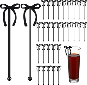 SiliFine 30 Pcs 6 Inch Party Bow Drink Stirrers Pack,Black SiliFine 30 Pcs 6 Inch Party Bow Drink Stirrers Pack,Black