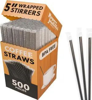 Individually Wrapped Coffee Stirrers, Black Plastic Sip Sticks, 500 Count Individually Wrapped Coffee Stirrers, Black Plastic Sip Sticks, 500 Count