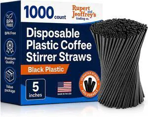 5 Inch Slim Plastic Coffee Stirrers and Cocktail Straws, Black, 1,000 Count 5 Inch Slim Plastic Coffee Stirrers and Cocktail Straws, Black, 1,000 Count