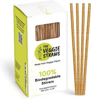 The Veggie Straws 150 PCS of 4.75 Inches Unwrapped Biodegradable Drink Stirrers Made of Vegetable Fibers, Best Cocktail Stirrers for Drinks of All Kinds The Veggie Straws 150 PCS of 4.75 Inches Unwrapped Biodegradable Drink Stirrers Made of Vegetable Fibers, Best Cocktail Stirrers for Drinks of All Kinds