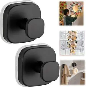 Suction Cup Hooks for Wreaths on Glass Door, 2 Pack Black Hooks for Bathroom Hanging Towels and Robes Strong Rustproof Removable Suction Hooks for Shower, Kitchen, Mirror Suction Cup Hooks for Wreaths on Glass Door, 2 Pack Black Hooks for Bathroom Hanging Towels and Robes Strong Rustproof Removable Suction Hooks for Shower, Kitchen, Mirror