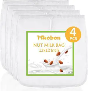 XL 4 Pcs 12" x 12" Nut Milk Bag Reusable, Cheese Cloth Bags for Straining XL 4 Pcs 12" x 12" Nut Milk Bag Reusable, Cheese Cloth Bags for Straining