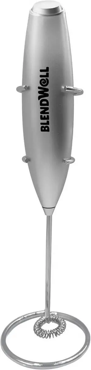 BlendWell Electric Milk Frother for Matcha and Coffee, Handheld Battery Operated Drink Mixer with Stand, Stainless Steel Whisk, Silver BlendWell Electric Milk Frother for Matcha and Coffee, Handheld Battery Operated Drink Mixer with Stand, Stainless Steel Whisk, Silver
