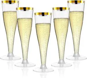 20 Pack Champagne Flutes Plastic Wine Glasses Disposable, 4.5 Oz Gold Rim Mimosa Glasses for 2026 Engagement Wedding Birthday Bar Soccer Football Party Supplies, Bulk Toasting Cocktail Cups 20 Pack Champagne Flutes Plastic Wine Glasses Disposable, 4.5 Oz Gold Rim Mimosa Glasses for 2026 Engagement Wedding Birthday Bar Soccer Football Party Supplies, Bulk Toasting Cocktail Cups