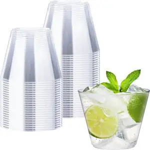 BYSNOW 50 Pack 9 oz Clear Plastic Cups, Disposable Plastic Cocktail Cups BYSNOW 50 Pack 9 oz Clear Plastic Cups, Disposable Plastic Cocktail Cups
