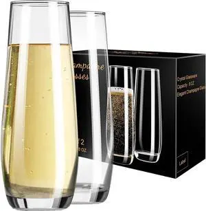 PARACITY Stemless Champagne Flutes Set of 2, 8 oz Glass Cups for Cocktails PARACITY Stemless Champagne Flutes Set of 2, 8 oz Glass Cups for Cocktails