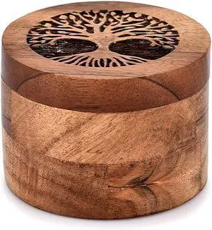 EDHAS Acacia Wood Spice Cellars Box with Lid for Kitchen, Countertop, Round Storage Box for Spices (3.5" x 3.5" x 2.5") EDHAS Acacia Wood Spice Cellars Box with Lid for Kitchen, Countertop, Round Storage Box for Spices (3.5" x 3.5" x 2.5")