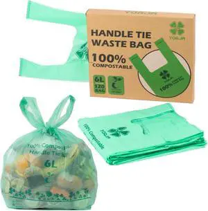 1.6 Gallon Tie Handles Compost Trash Bags 120 Food Scrap Bags, Compostable Kitchen Waste Bags with Europe EN13432 & ASTM D6400 Certified 1.6 Gallon Tie Handles Compost Trash Bags 120 Food Scrap Bags, Compostable Kitchen Waste Bags with Europe EN13432 & ASTM D6400 Certified