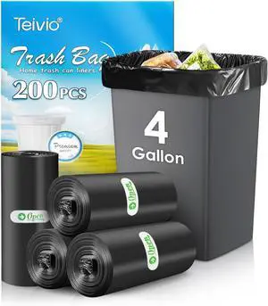 Teivio Small Black Trash Bags 4 Gallon 200 Count Kitchen Garbage Bags Teivio Small Black Trash Bags 4 Gallon 200 Count Kitchen Garbage Bags