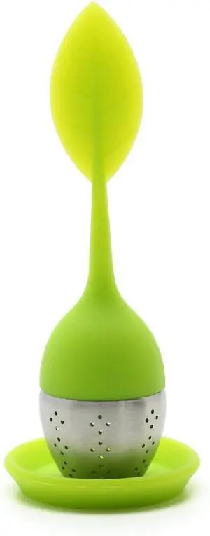 Ball Silicone Tea Infuser Strainer with Drip Tray Handle Steel Ball Silicone Leaf Lid Ball Silicone Tea Infuser Strainer with Drip Tray Handle Steel Ball Silicone Leaf Lid