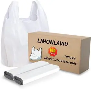 LimonLaviu Plastic Bags - 100 Pack (11.5'x 6.5" x 21') with Handles for Small Business, Restaurants, Grocery & Trash LimonLaviu Plastic Bags - 100 Pack (11.5'x 6.5" x 21') with Handles for Small Business, Restaurants, Grocery & Trash