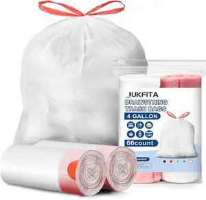 4 Gallon Trash Bags Drawstring, 60 Count Small Garbage Bags 4 Gallon Trash Bags Drawstring, 60 Count Small Garbage Bags