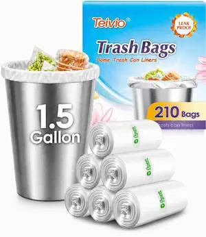 Teivio 1.5 Gallon 210 Counts Small Trash Bags Garbage Bags, Bathroom Trash Can Bin Liners, Small Plastic Bags for home office kitchen, Clear Teivio 1.5 Gallon 210 Counts Small Trash Bags Garbage Bags, Bathroom Trash Can Bin Liners, Small Plastic Bags for home office kitchen, Clear