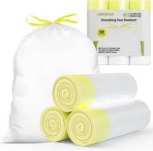 CEROELDA 1.6 Gallon Small Trash Bags, 60 Count Mini Drawstring Garbage Bags Unscented fit 4.5-8 Liter, 1.2-2 Gallon Thick Plastic Wastebasket Liners for Bathroom Bedroom Office Toilet CEROELDA 1.6 Gallon Small Trash Bags, 60 Count Mini Drawstring Garbage Bags Unscented fit 4.5-8 Liter, 1.2-2 Gallon Thick Plastic Wastebasket Liners for Bathroom Bedroom Office Toilet
